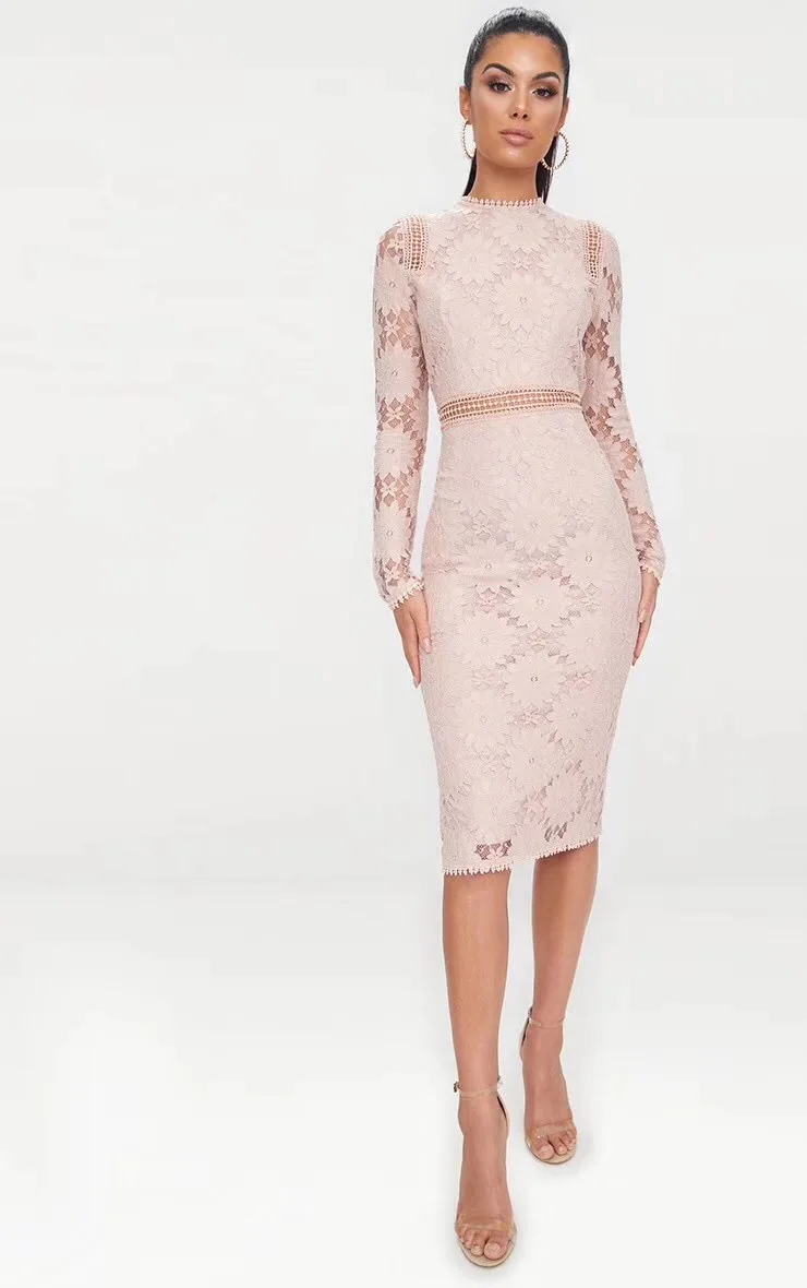 elegant crochet lace hollow out sheath dress