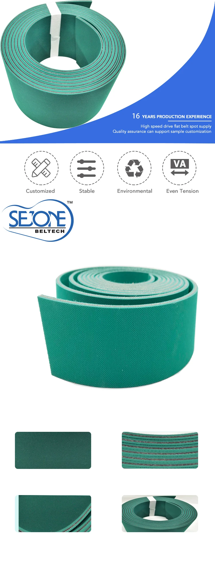 3.0mm green antistatic nylon folder gluer belt transmission belts