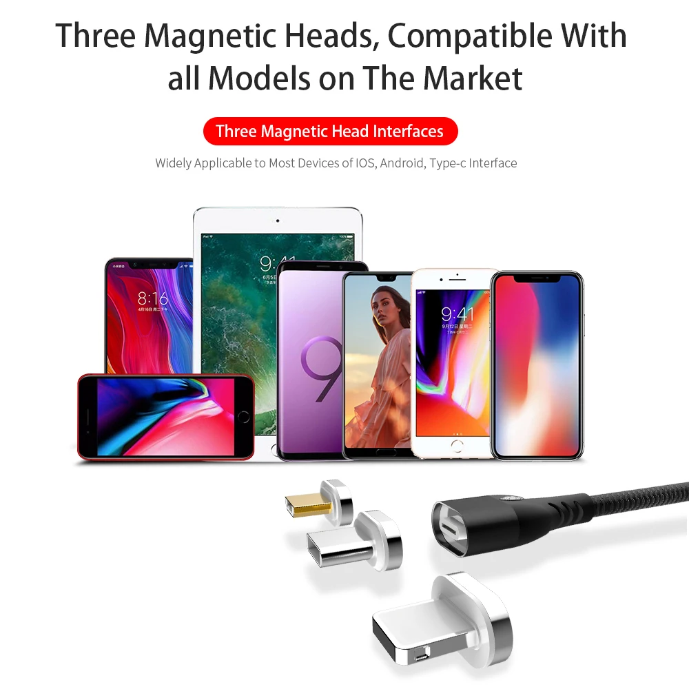 Phone accessories magnetic charging cable usb diamond light 3 in 1 quick charge phone charge micro usb for phones - ANKUX.COM