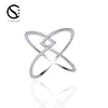 Fashion Design High-End Popular Simple X Shaped Macro Paved Zircon Silver ring