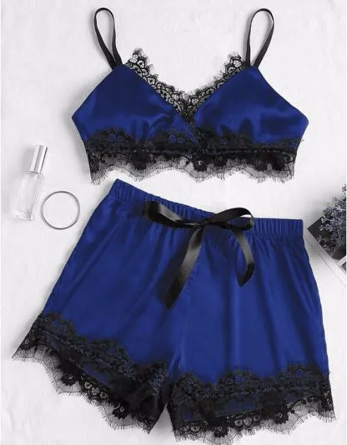 Sfy738 Womens Lady Black Blue Satin Sexy Lingerie Set Buy Sexy Lingerie Set Womens Sexy