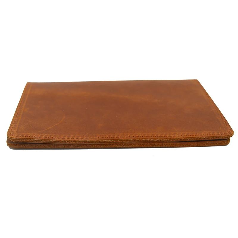  Brown crazy horse genuine leather boarding pass travel portfolio wallet with gift box 