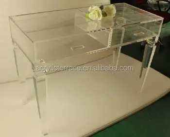Clear Acrylic Vanity Drawer Table Lucite Bridal Desk 2 Drawers