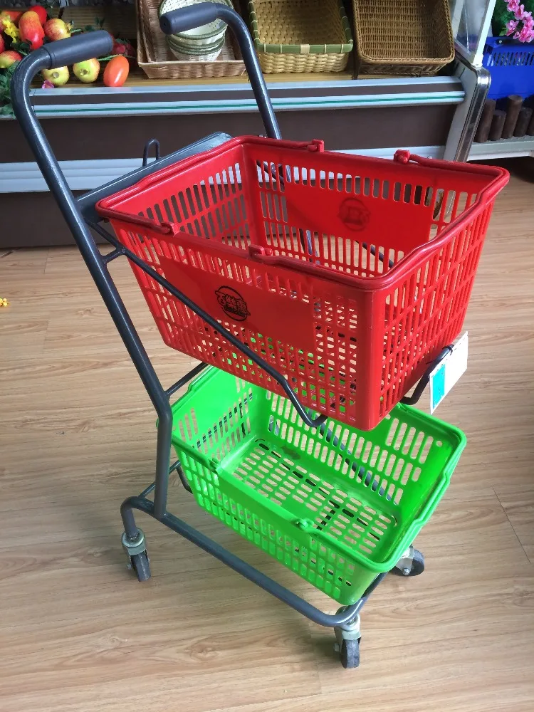 Wire Basket Trolley 2 Baskets Shopping Cart Double Layer Supermarket