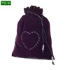 Stylish high quality recycled wholesale purple color drawstring heart design embroidered custom velvet pouch
