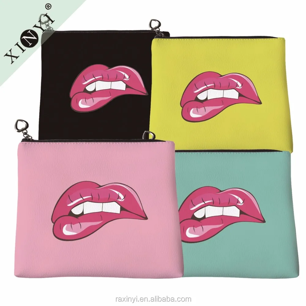 Promotional Custom Lip Print Pu Leather Zipper Pouch Cosmetic Bag - Buy ...