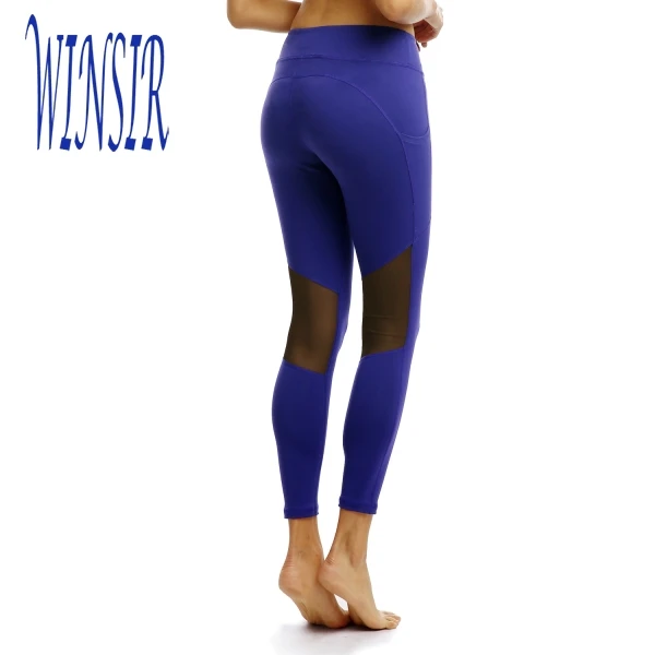 Women Blue 87% Nylon 13% Spandex Lycra Compression Workout Pants ...