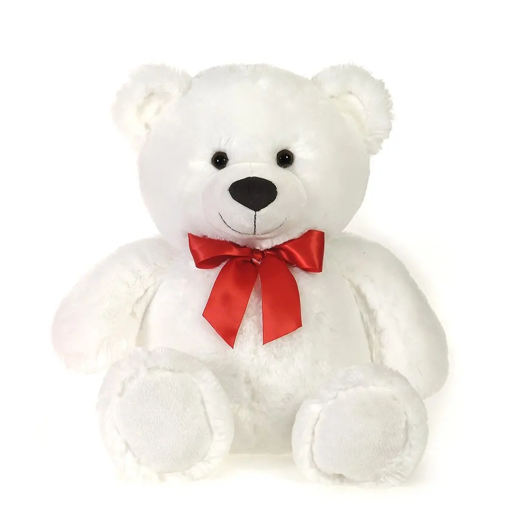 big white teddy bear with red bow