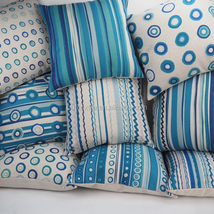 Custom Plain Throw Sofa Car Decorative Pillow With Blue Geometric