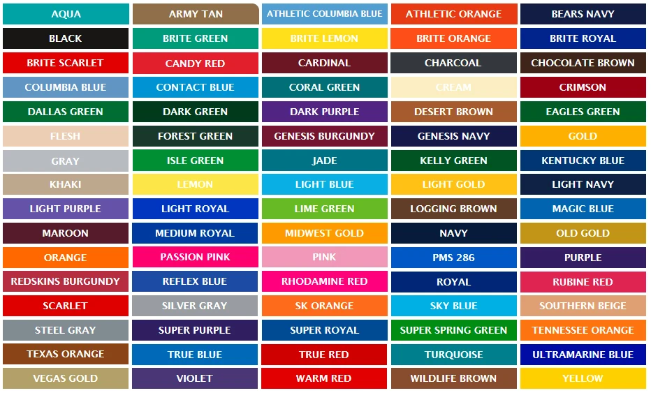 Eternal Ink Colour Chart