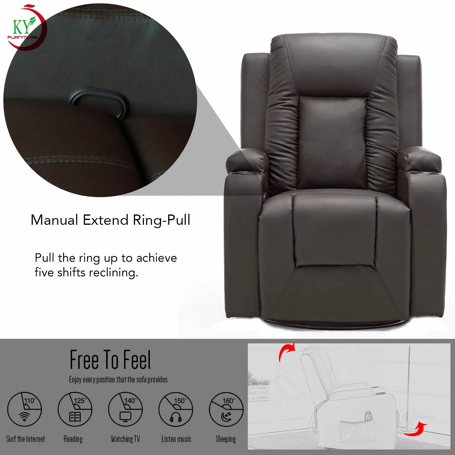 Jky Furniture Synthetic Leather Modern Adjustable With Heat Massage