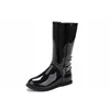 girls black shining patent over knee high low stiletto heels long leg boots with belt for kids
