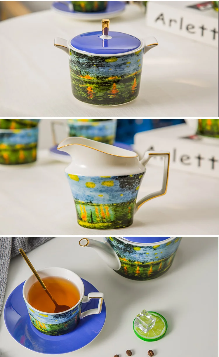 van gogh ogleden sonra cay saati boyama kahve fincani pot seti tasarim ince kemik cin cayi kahve seti buy cezve seti arapca kahve set kahve seti
