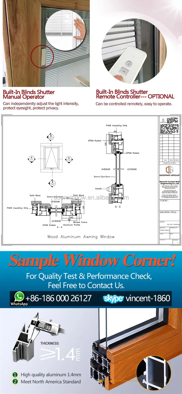 Hot new products wooden blinds windows with built in screen windows