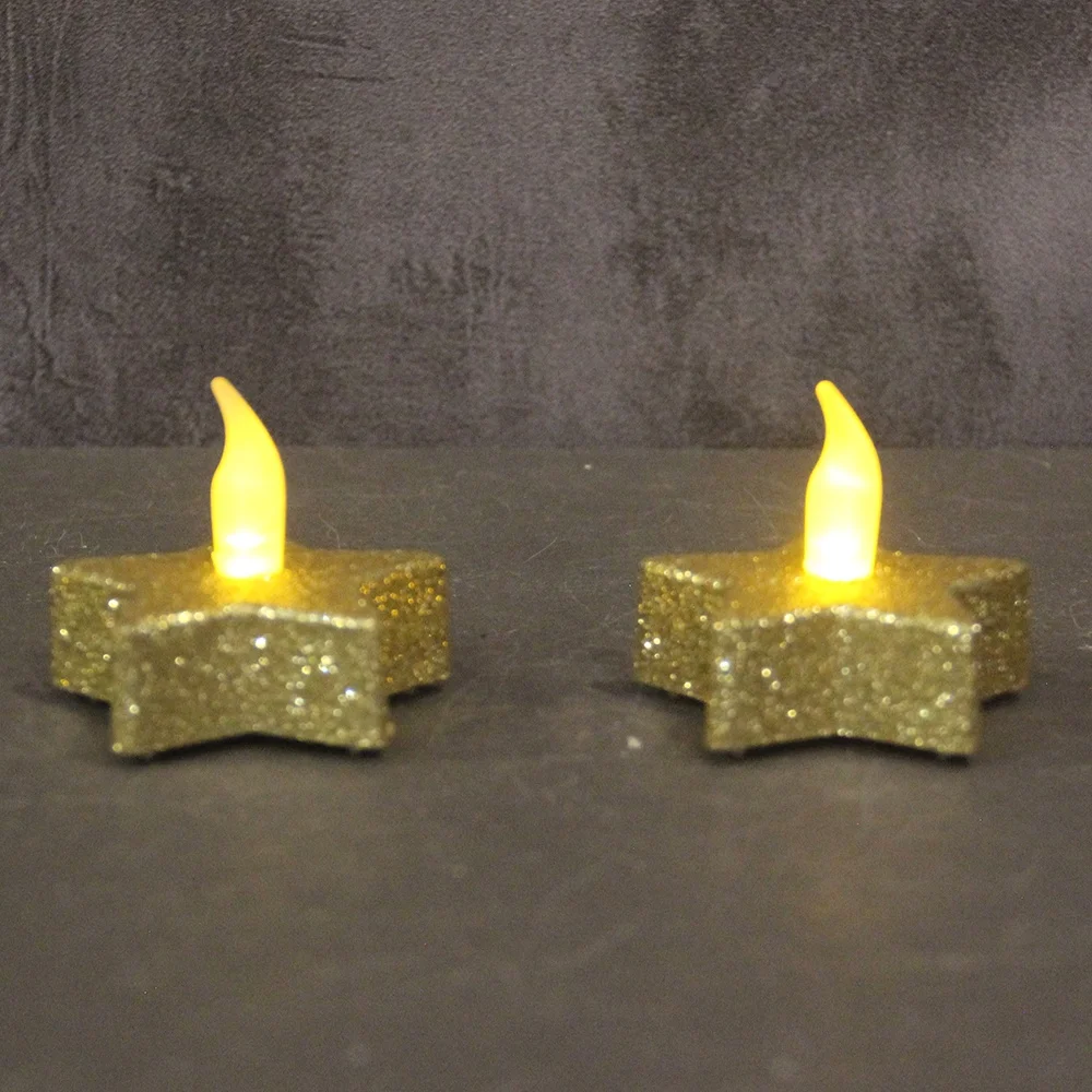 Pack of 4 Gold Glitter Star LED Candle For Christmas Festivals Party Decor Battery Operated  Flameless LED Tea Light