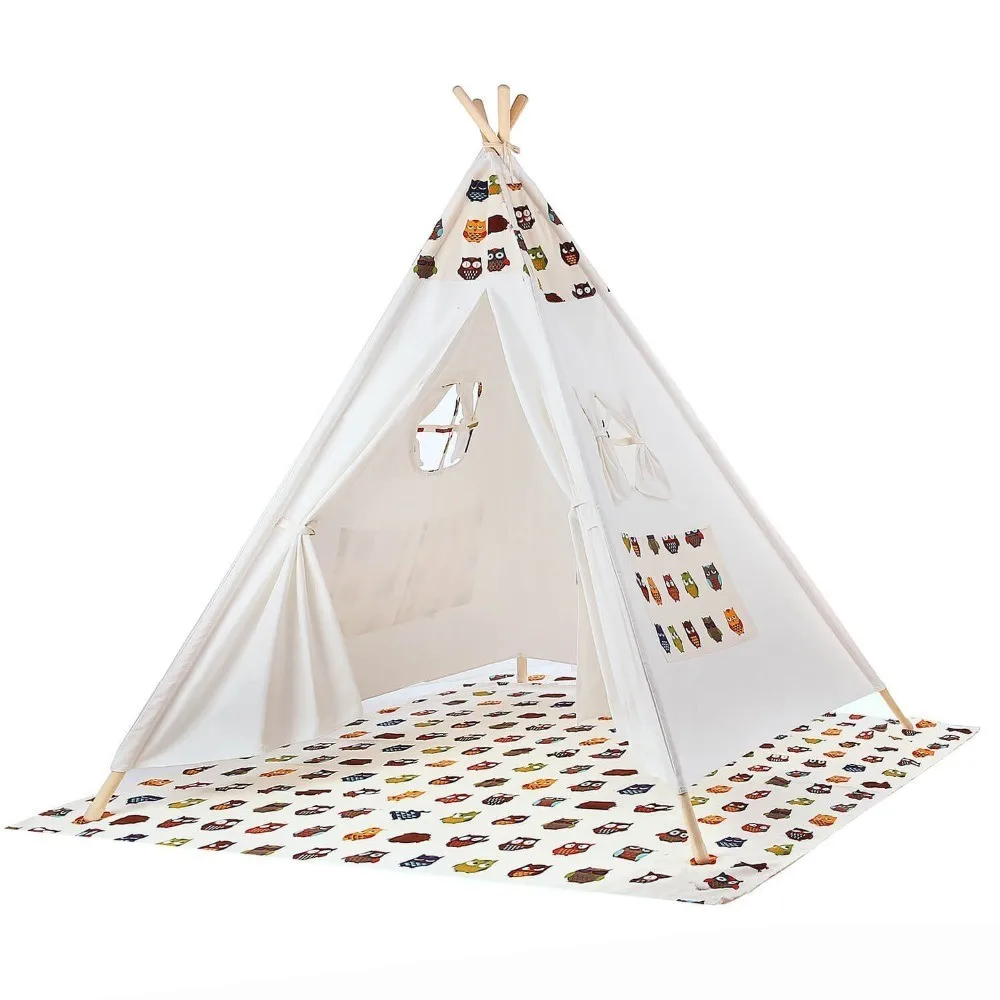 Children Teepee With Cushion Indoor Canvas Indian Teepee Tent Kids