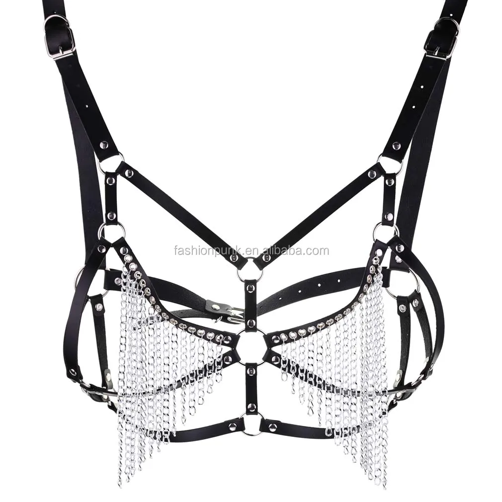 Sexy Leather Harness Body Chain Bikini Bra Goth Punk Rock Bondage Chest