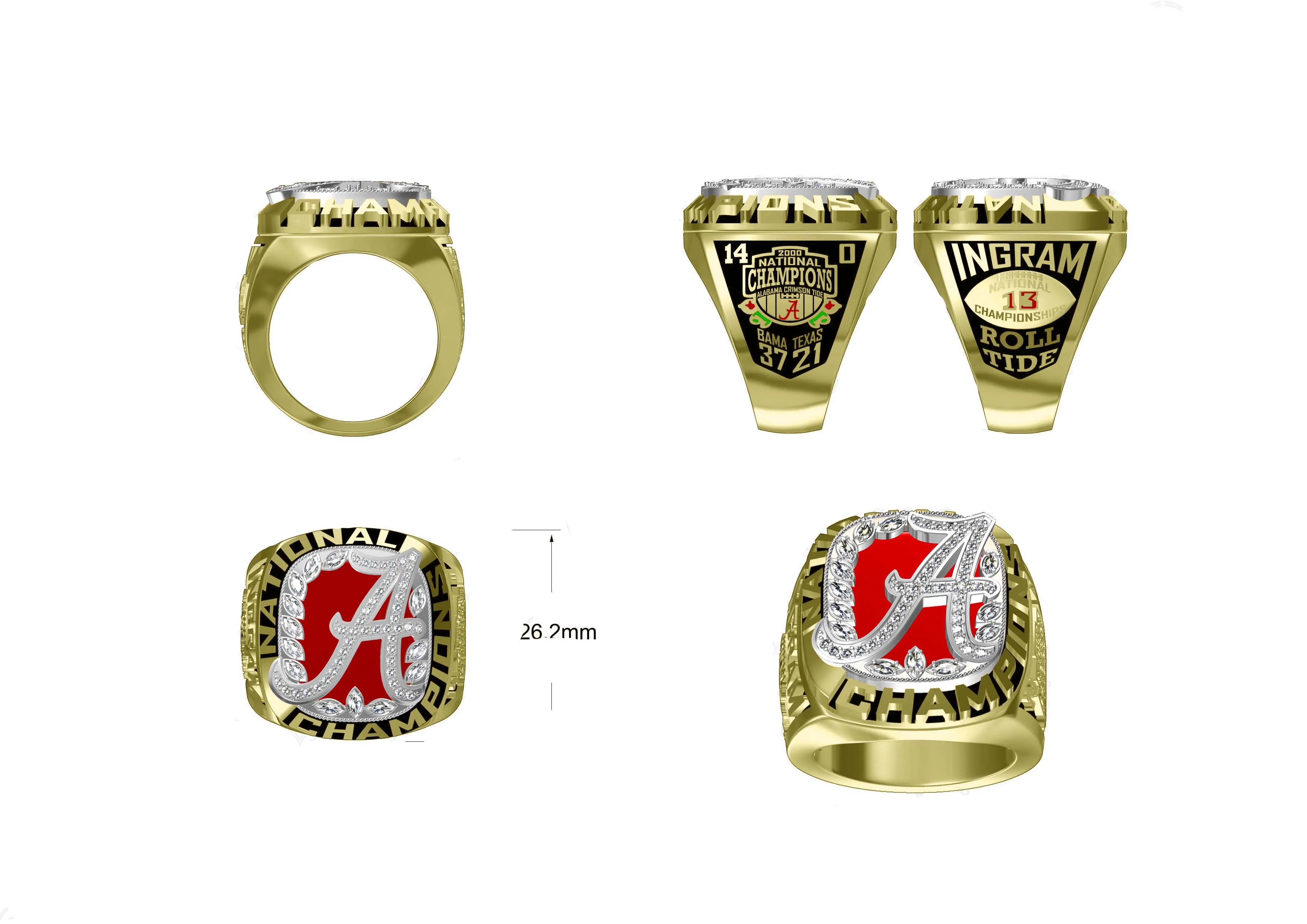 Professional Football Championship Rings Custom 14k 18k Gold Rings For