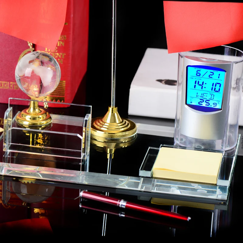 Multifunctional K9 Crystal Electronic Clock Thermometer Four In One