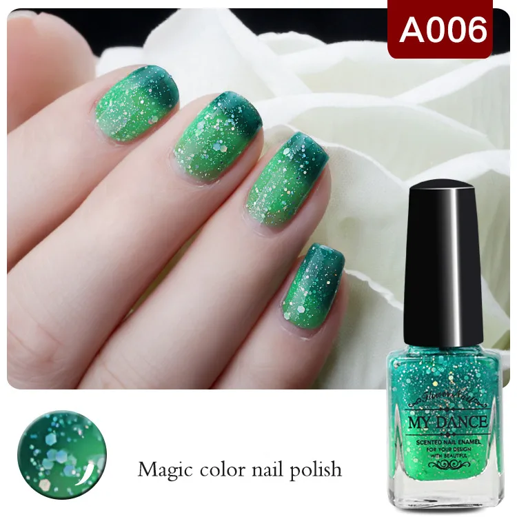 1 Bottle 6ml Peel Off Light Dark Shimmer Green Color Changing Thermal Nail Polish Nail Varnish
