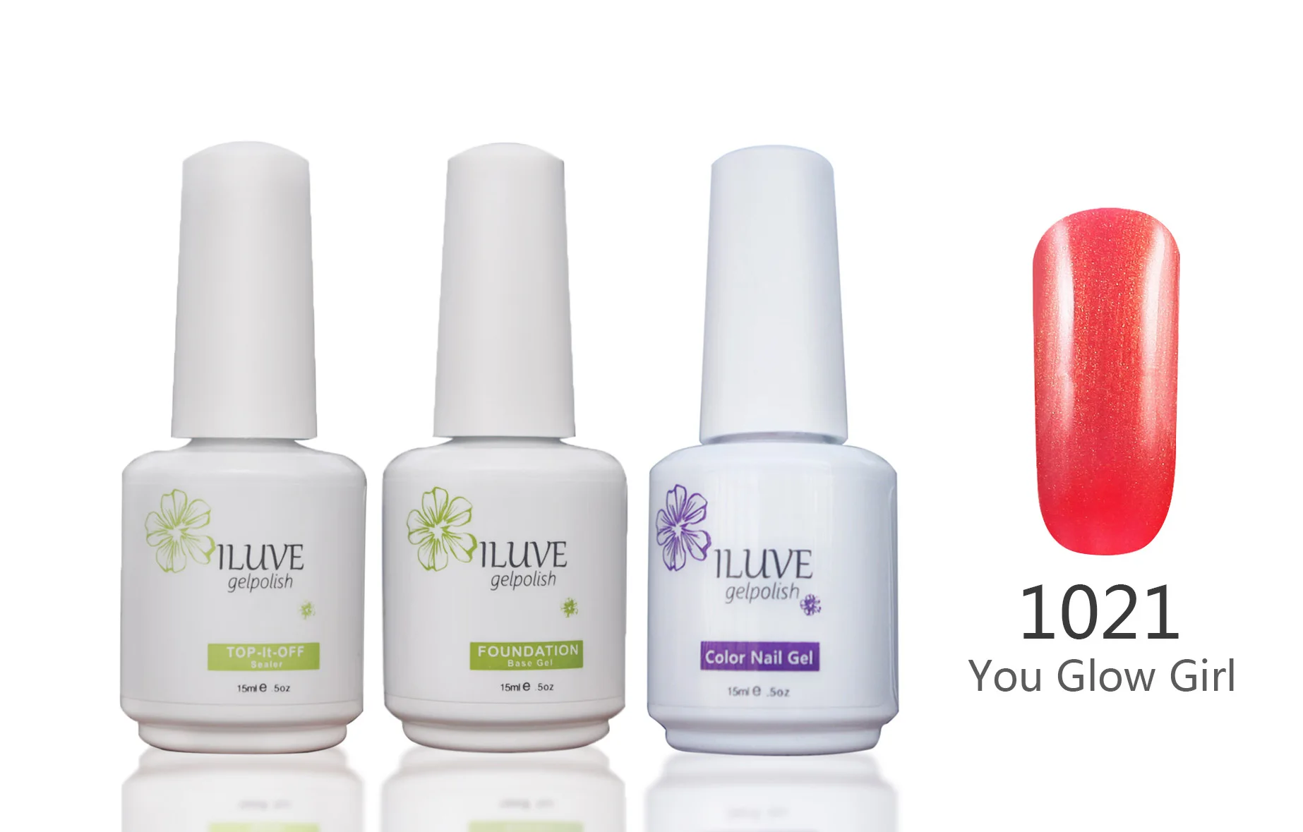 3 packs iLuve Professional Nail Gel Polish UV LED Lamps Red Bling Gel 15ml Base Top