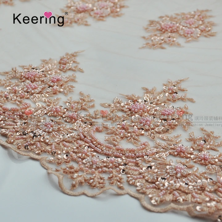 Luxury Wedding 3d Heavy Sequin Beaded Lace Fabric Pink Dubai Wtpa131