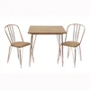 Modern Metal Wire Frame with Woodentop 1 Table and 2 Chairs Rose Gold Restaurant Dining Room Sets