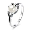 100% Round South Sea Shell Pearl Silver Ring Freshwater Cultured Pearl & White Topaz Solid 925 Sterling Silver Ring