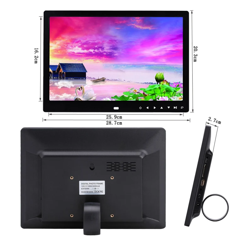 12 inch Rohs digital photo frame lcd advertising screen auto play picture video HD 1280X800