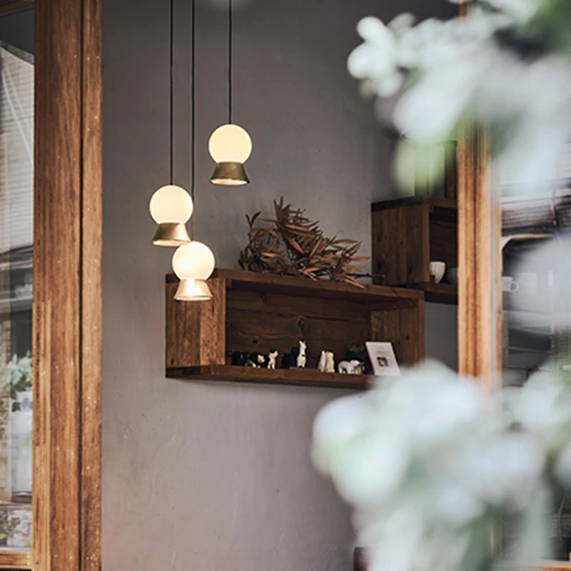 Nordic modern minimalist glass spherical bed line fish line lamps Fuji stairs porch three-head restaurant chandelier