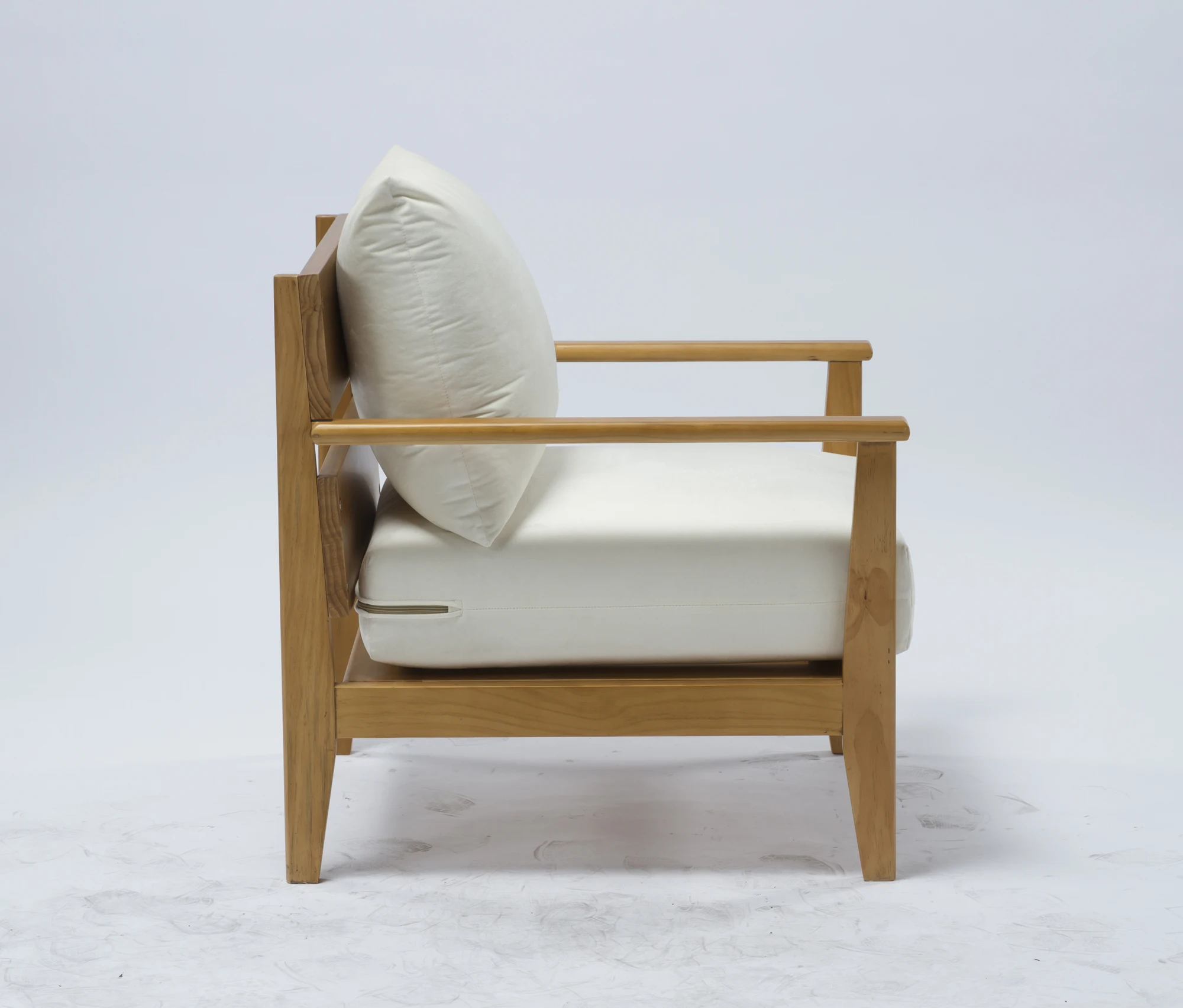 Wooden Arm Chair Solid Wood Frame Sofa Chair,White Fabric Armchair