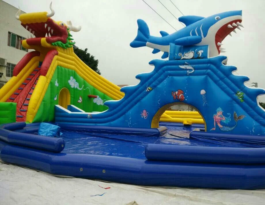 Water Playing Dragon Design Inflatable Slide With Pool Buy Inflatable