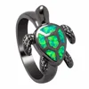 New cute little turtle shape black gold green opal ring wholesale