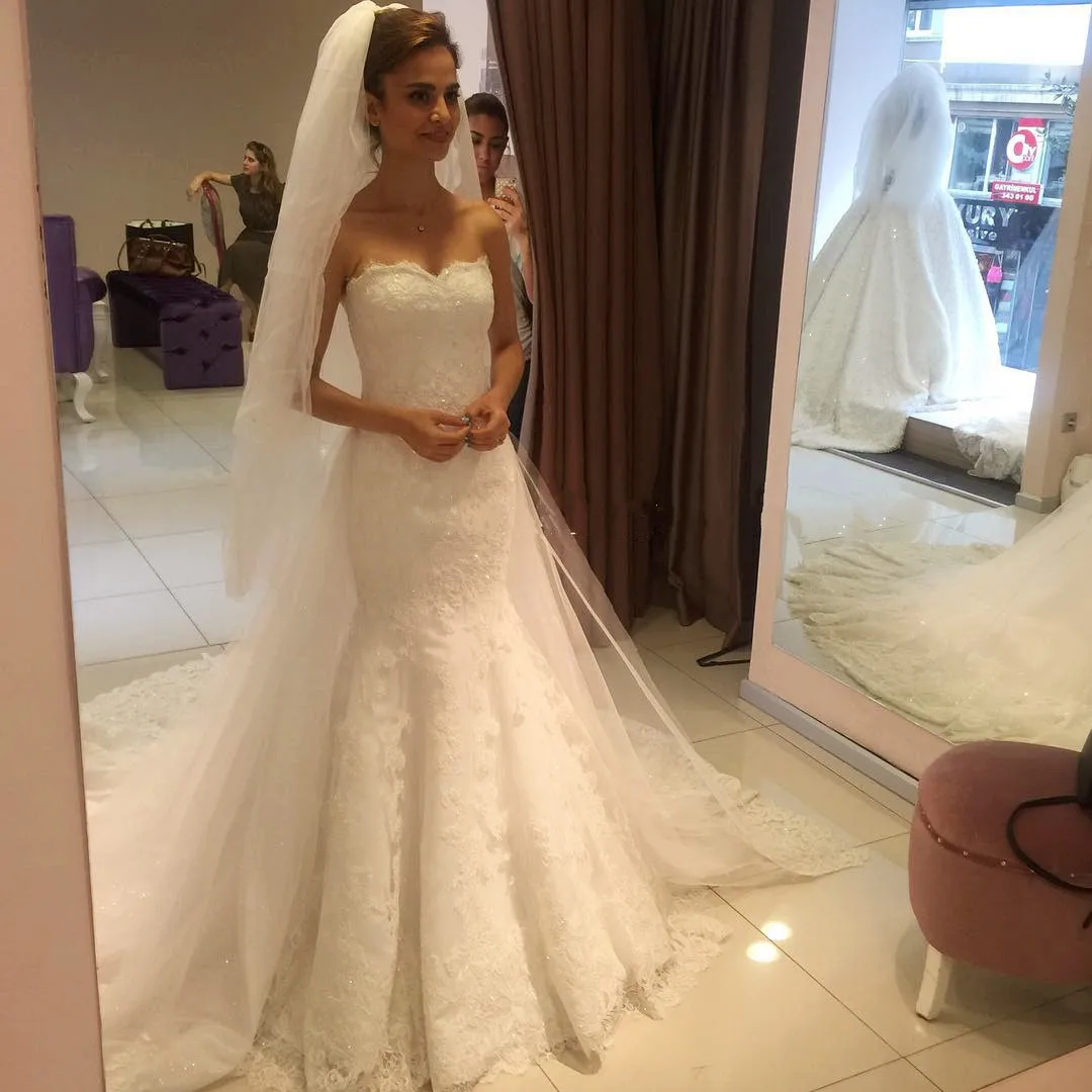 strapless sweetheart lace wedding dress