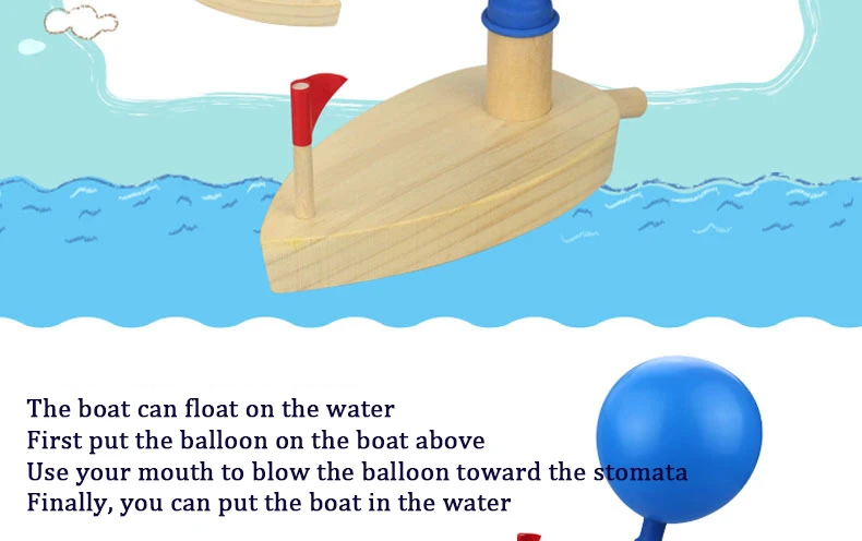 Air Balloon Power Wooden Boat Water Bath Pool Toy Physics Science Learning 