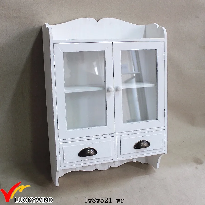 Shabby Chic Antique White Wall Wooden Kitchen Cabinet With 2
