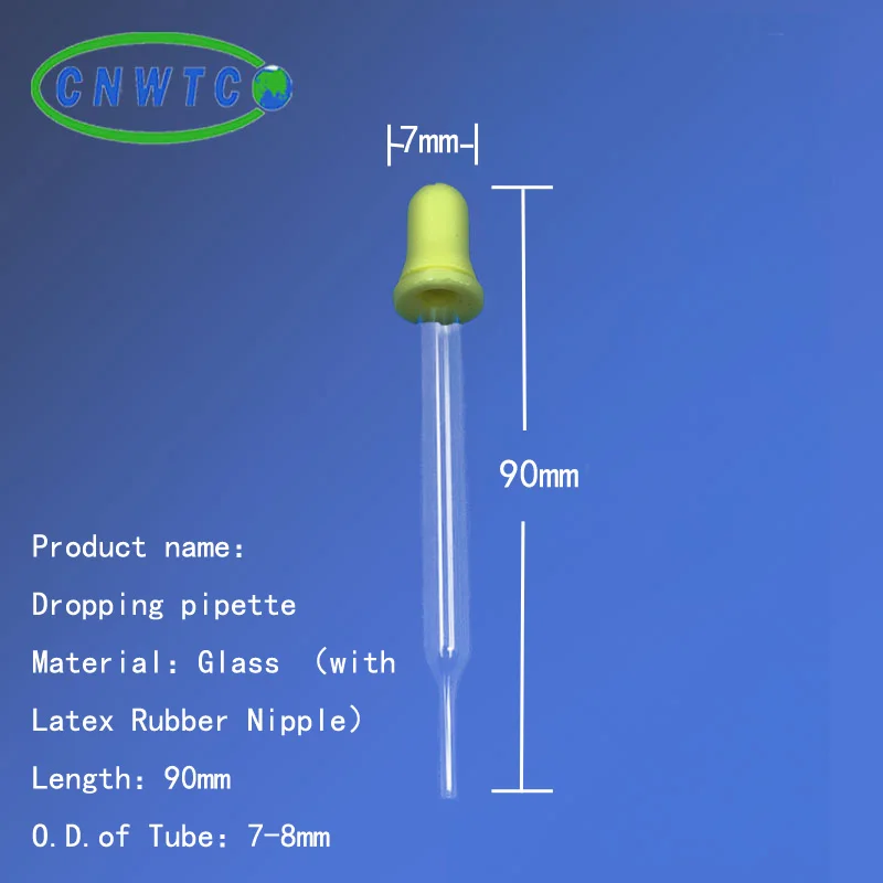 Glass Dropper Pipettes With Yellow Rubber Lab Glassware Pasteur Pipette