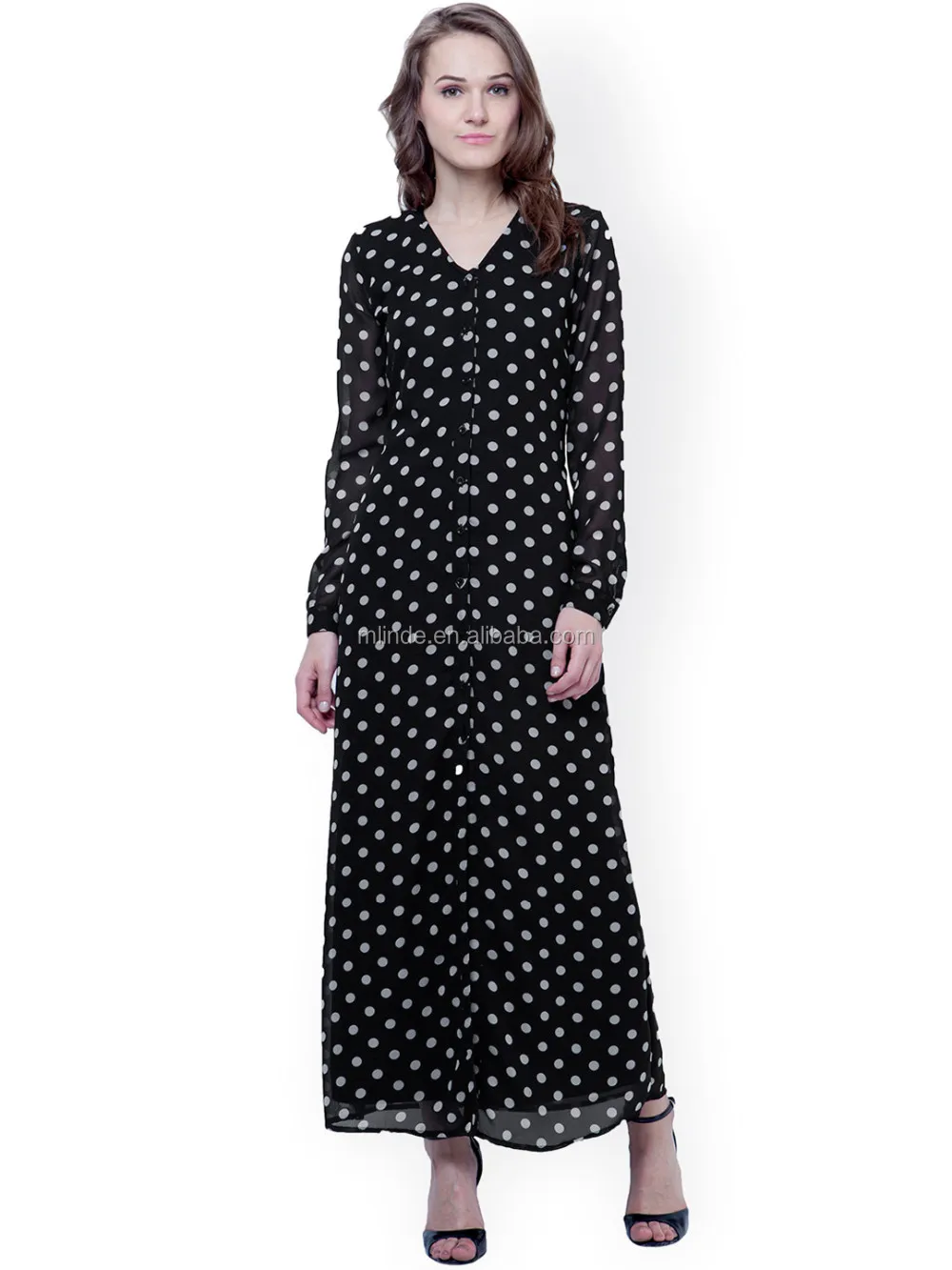long sleeve polka dot maxi dress