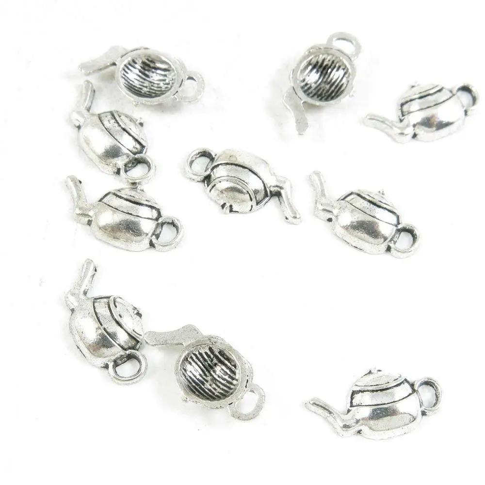 25pcs Antique Bronze Alloy Mini Kettle Pot Shaped Pendants Charms Jewelry Making
