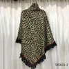 girls winter knit turtleneck poncho China factory ethnic wind leopard print handmade woolen sweater