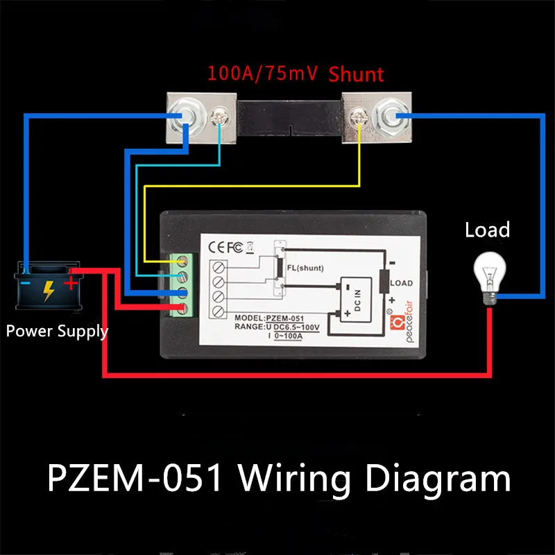 PZEM-051 50/100A 6.5-100V Digital Electric Power Energy Voltage Current Meter WT 