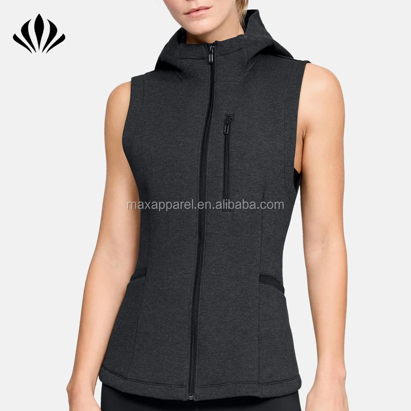 Womens Slim Fit Chest Pocket Sleeveless Hoodie Side Pockets Plain Zip Up Hoodie Buy Women