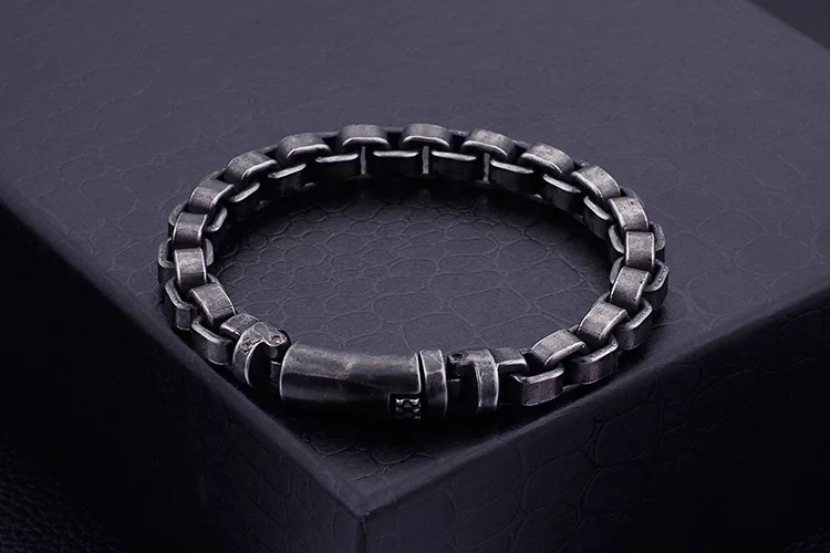 KALEN 316 Stainless Steel 22CM Brushed Box Link Chain Bracelets For Men