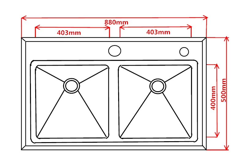 Custom Size 18 Gauge Stainless Steel Handmade Double Bowl Top Mount