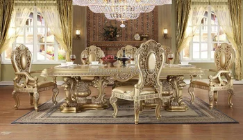 Italian Royal Style Solid Wood Goldleaf Expandable Dining Table Set Arabic Palace Golden Room Furniture Moq 1 Italian Royal Style Solid Wood Goldleaf Expandable Dining Table Set Arabic Palace Golden Room Furniture Moq 1