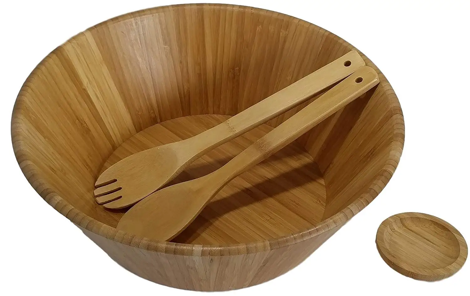 Salad Mixing Bowl With Serving Spoons And Dressing Tray Wooden Salad