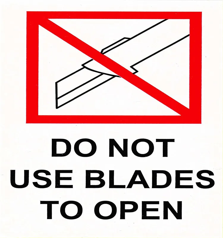 Hybsk 2"x4" Red And Black "do Not Use Blades To Open" Warning Labels
