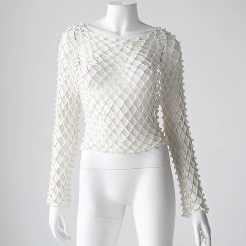 white fishnet top short sleeve