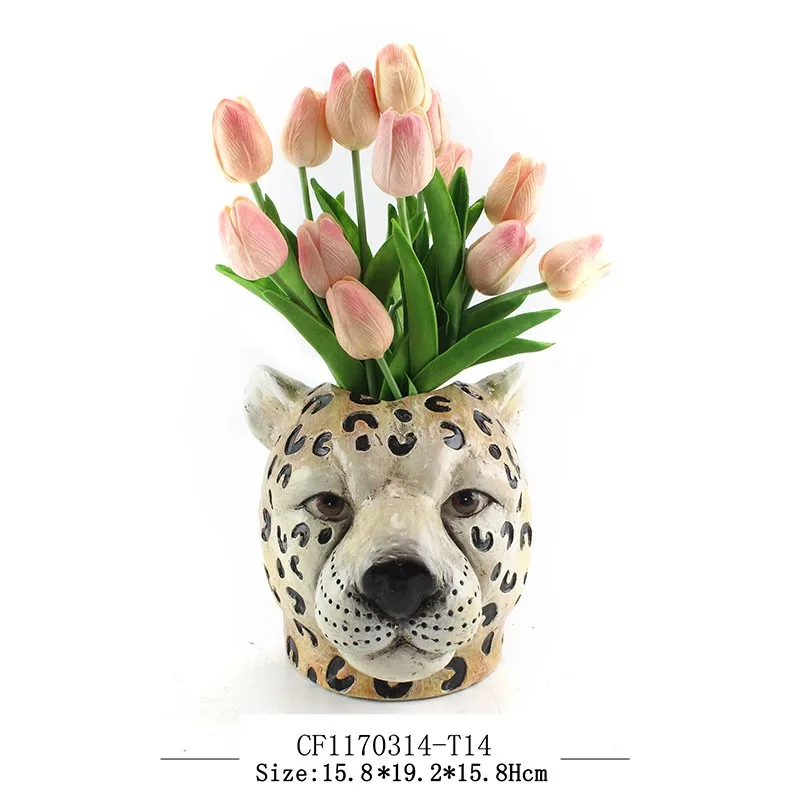 Resin 3D Animal Head Cheetah Head Modern Flower Vase Home Decoration factory