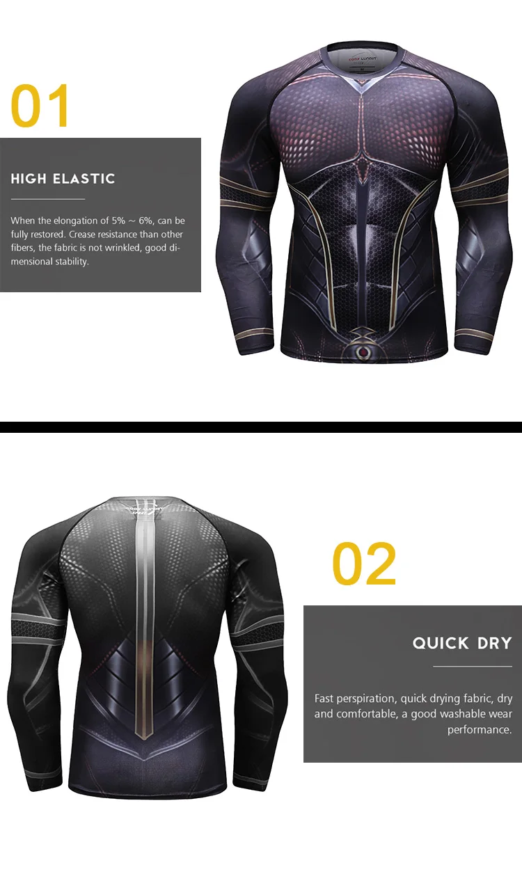 Wholesale Sublimated Superhero Rash Guard Mens 3D Long Sleeve Compression Shirt